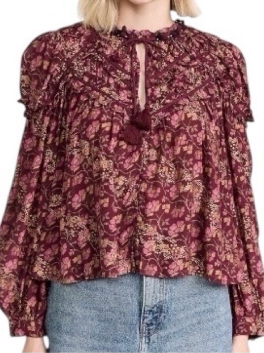 Sea New York Giulia Floral Ruffle Blouse Small Boho Viscose Button Front